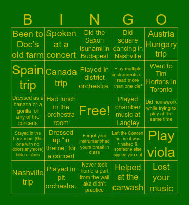 Langley Orchestra BINGO Card