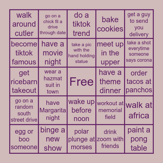 Needham Quarantine Bingo Card