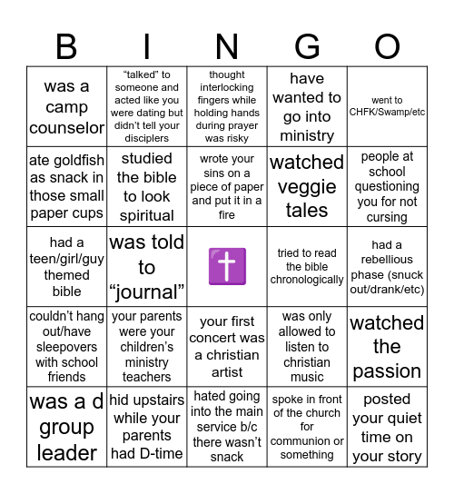 Kingdom Kid (very specific) Bingo Card