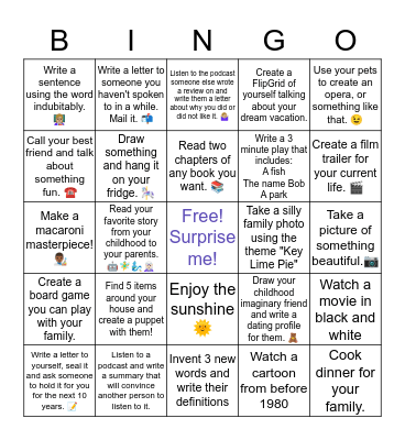 Ms. Miller's BINGO Game!! Bingo Card