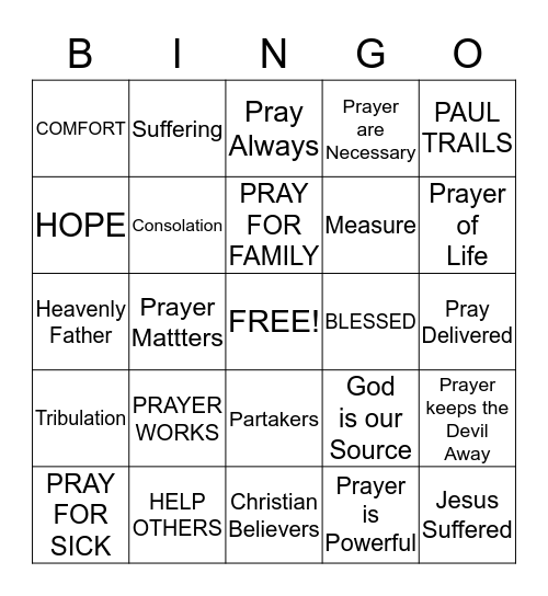 Consolation Through Prayer BINGO Card