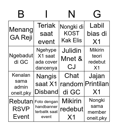 Pernah gak kamu... Bingo Card
