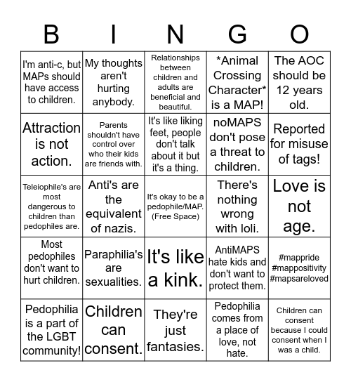 Shit MAPs Have Said To Me Bingo Card