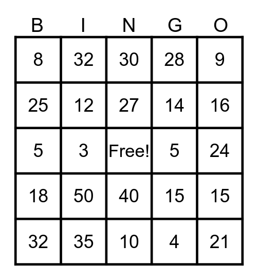 Grade 3 Multiplication Bingo Card