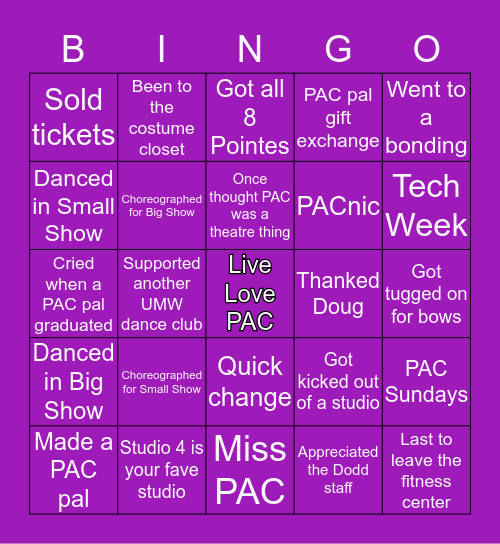 PAC Bingo Card
