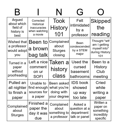 Geneseo History Bingo Card