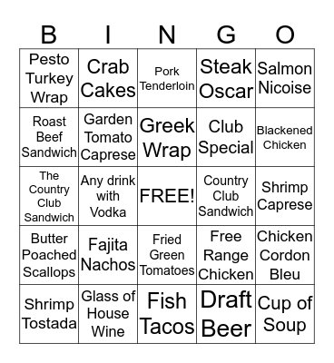 New Menu Bingo!  Bingo Card