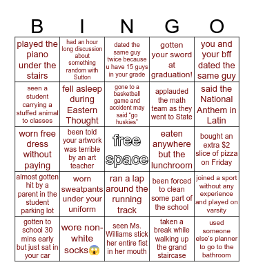 EAGLE RIDGE ACADEMY BINGO Card