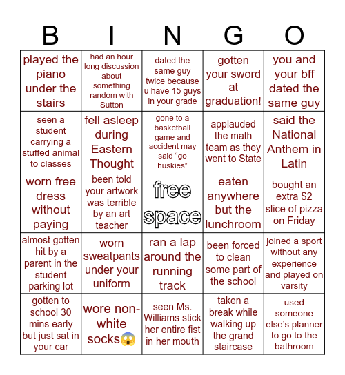 EAGLE RIDGE ACADEMY BINGO Card