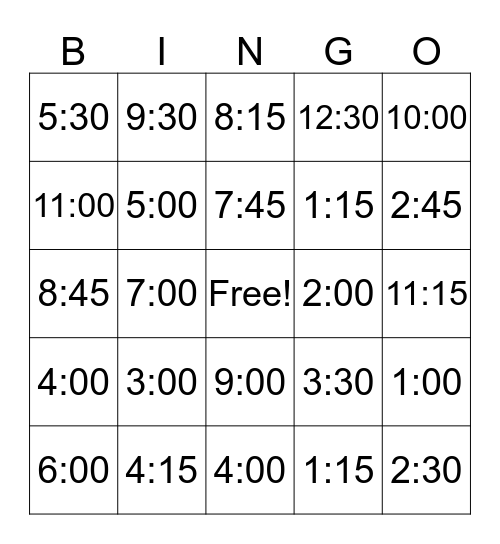 Time Bingo Card