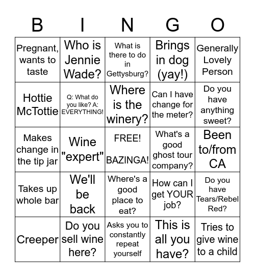 Winery  Bingo Card