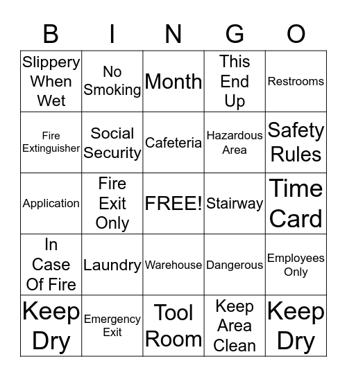 Job/ Work Words Bingo Card