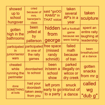 willow glen high school bingo Card