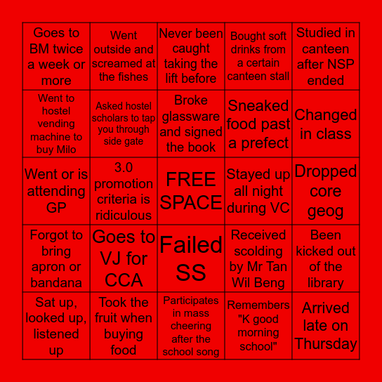 VS Bingo Card