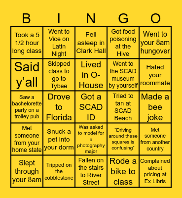 SCAD Bingo Card