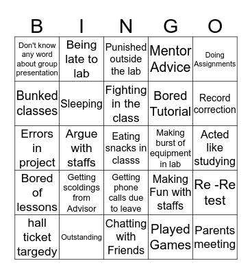 EEE A Bingo Card