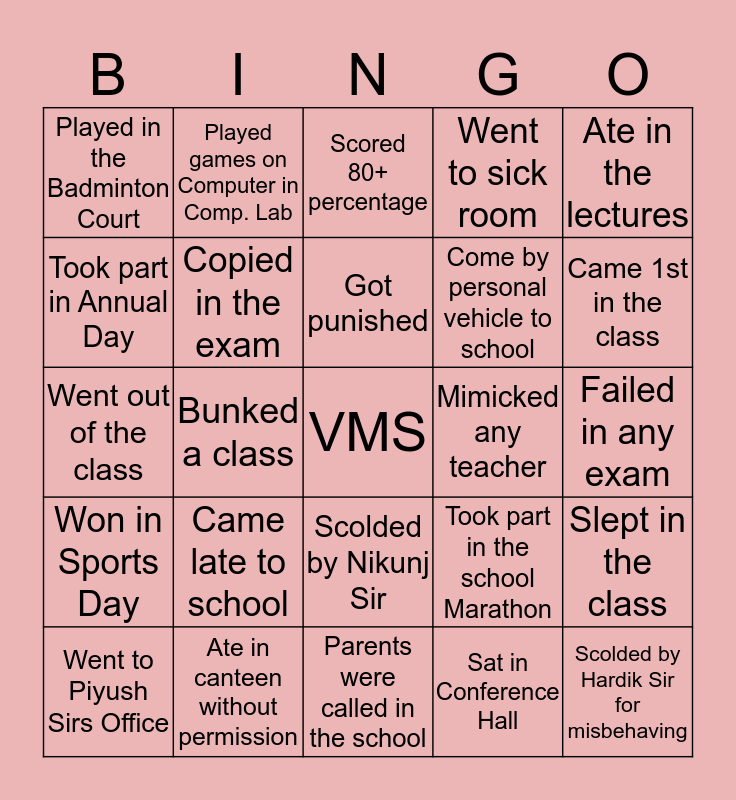 VMS Bingo Card