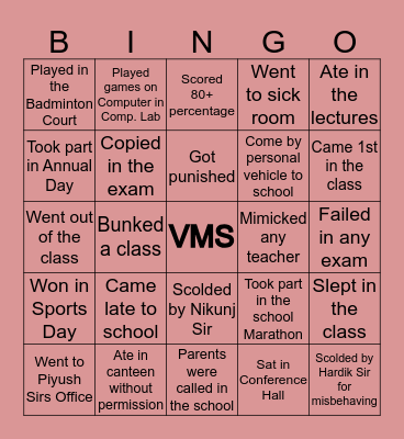 VMS Bingo Card