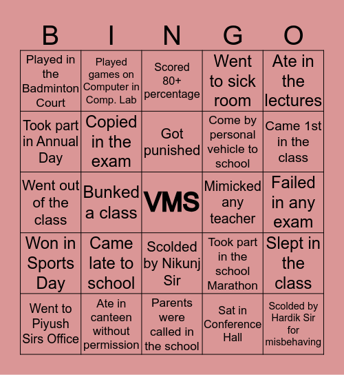 VMS Bingo Card