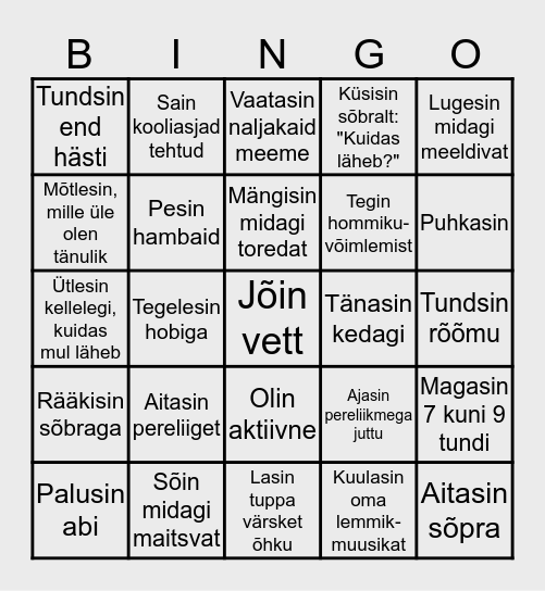 KOOLIPÄEVA BINGO Card