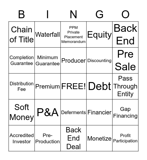 Entertainment Industry Bingo Card