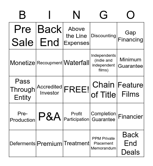 Entertainment Industry Bingo Card