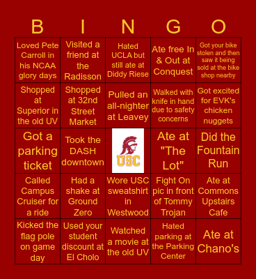 USC Bingo Card