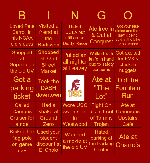 USC Bingo Card
