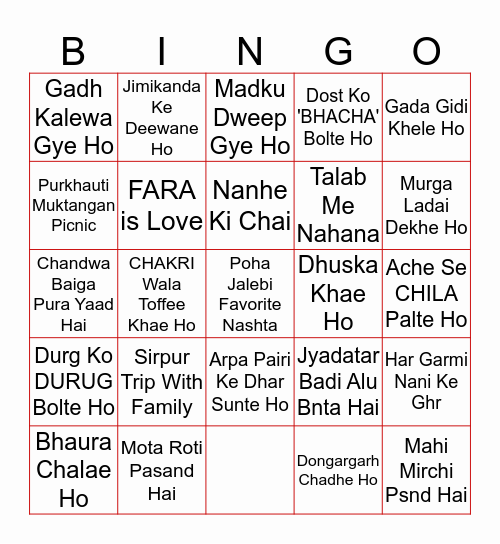 THE CHHATTISGARHI BINGO Card