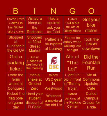 USC Throwback Bingo Card