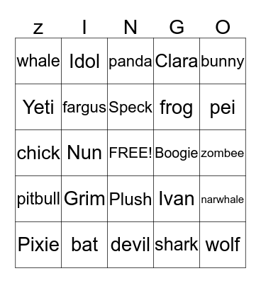 ZP Bingo Card