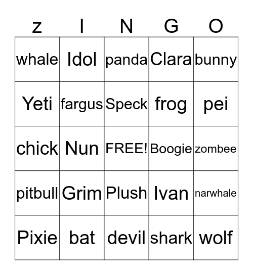 ZP Bingo Card
