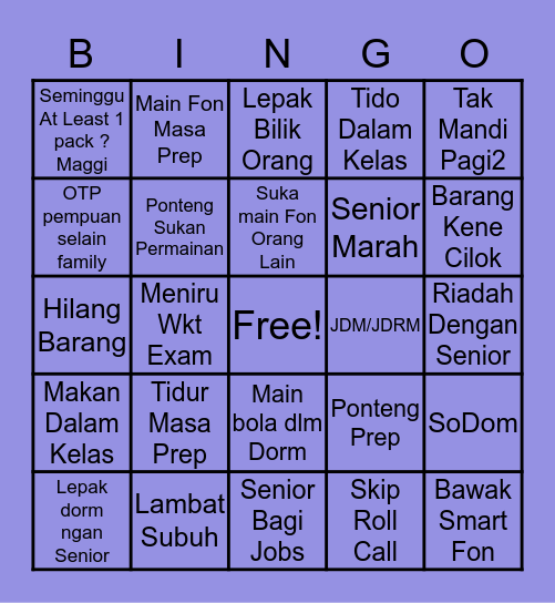 BINGO MRSM Bingo Card