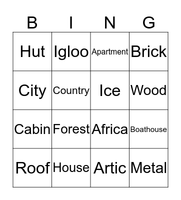 Homes Bingo Card