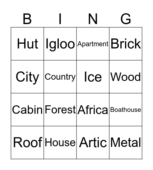 Homes Bingo Card