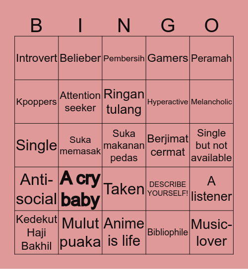 I AM Bingo Card