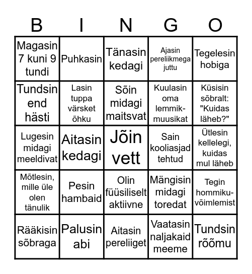 KOOLIPÄEVA BINGO Card