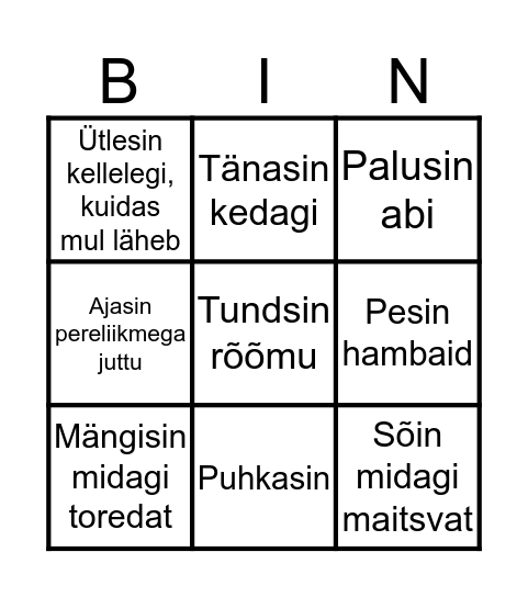 KOOLIPÄEVA BINGO Card