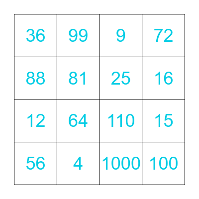 Times Table Bingo Card
