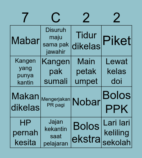 Apa yang kamu rindukan saat liburan sekolah Bingo Card