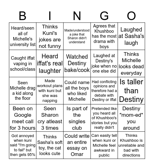 Yaaaars Bingo Card