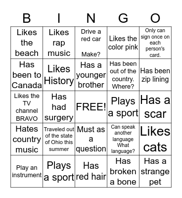 American Studies Bingo MUST ASK A QUESTION Bingo Card
