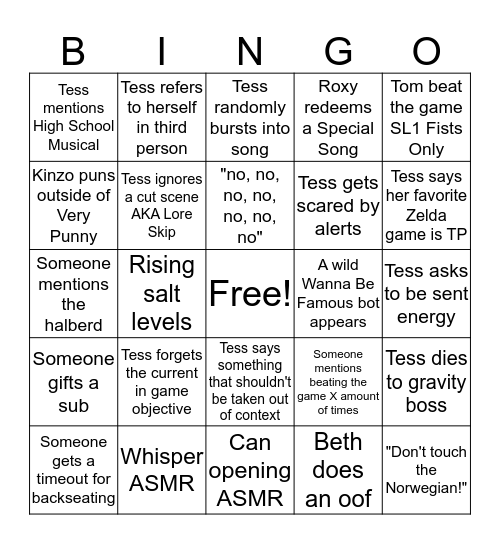 TessBye Bingo! Bingo Card