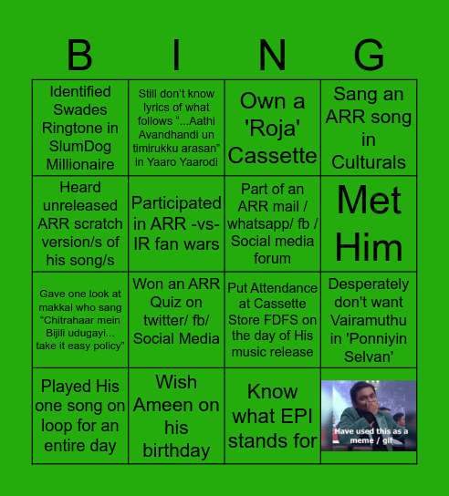 ARR FANS Bingo Card