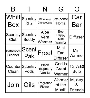 Scentsy Bingo Card
