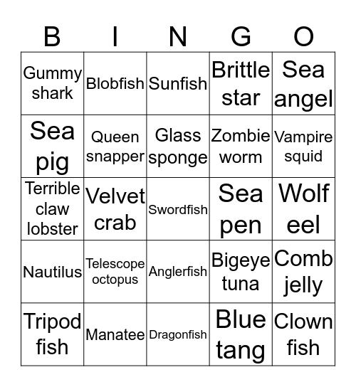 Deep sea bingo Card