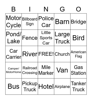 Expressway Car Bingo Card