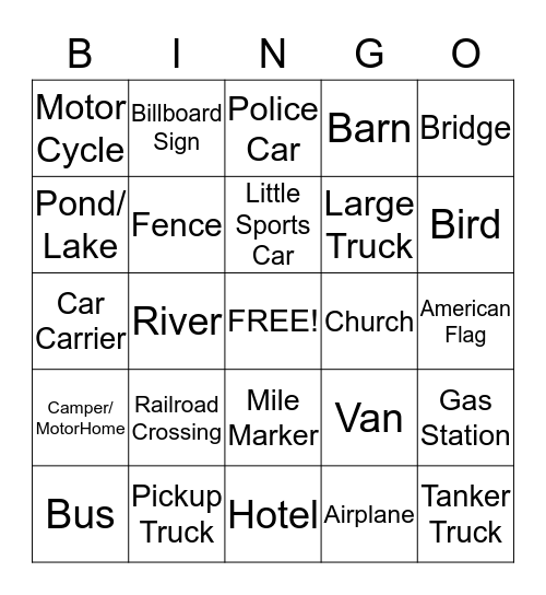 Expressway Car Bingo Card