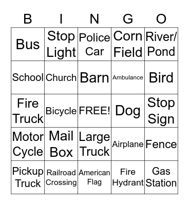 City Auto Bingo Card