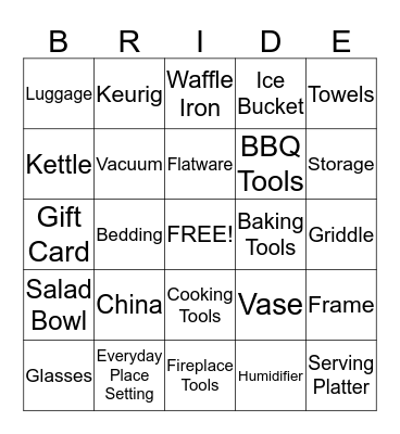 Jackie's Bridal Shower Bingo Card